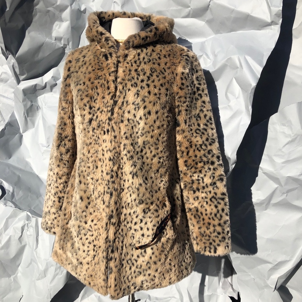Faux Leopard Fur Coat with Hood